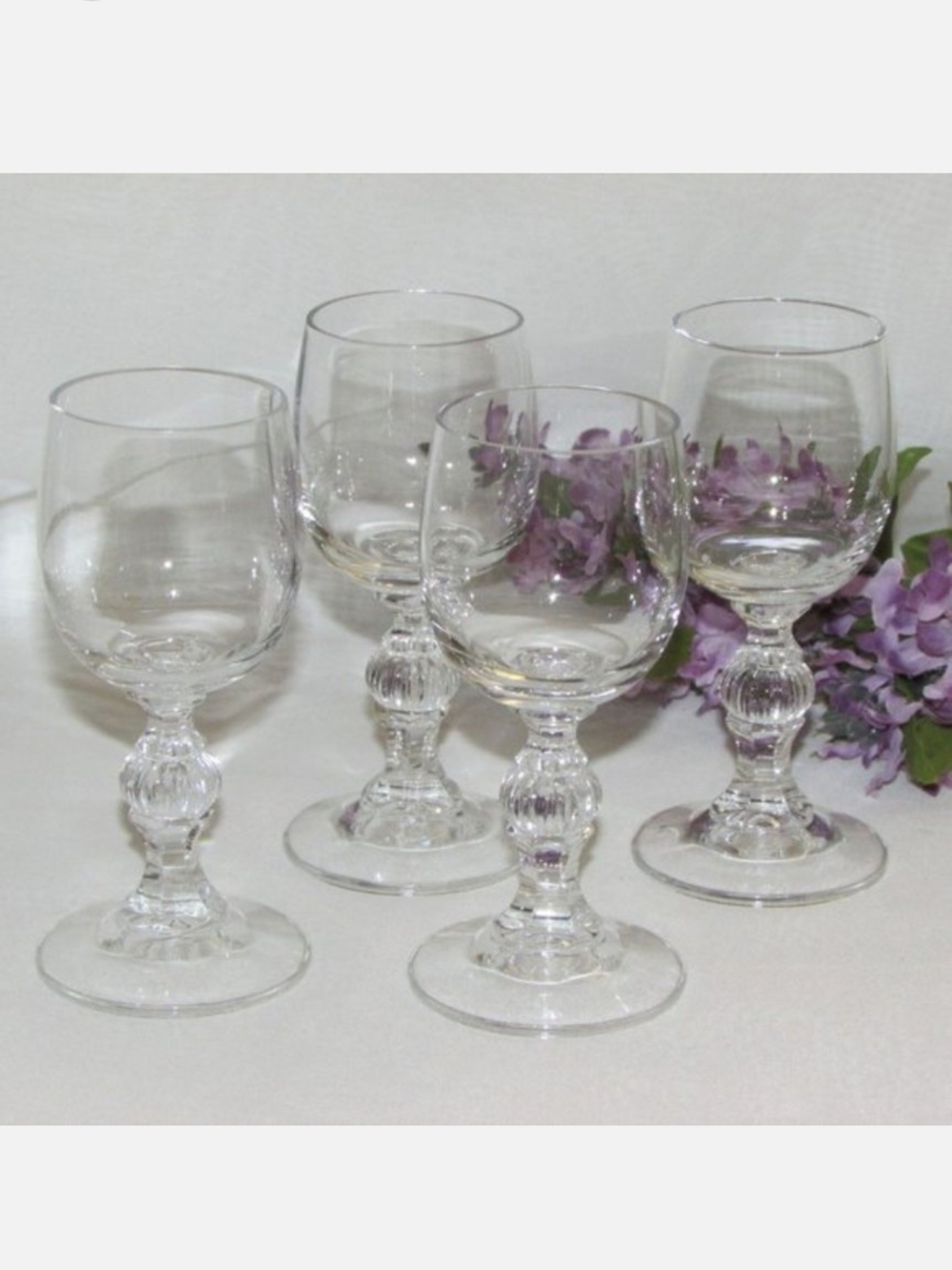 Vintage Liqueur Glasses Cordial Goblets Ball Stem Vertical Lines (Set of 4)